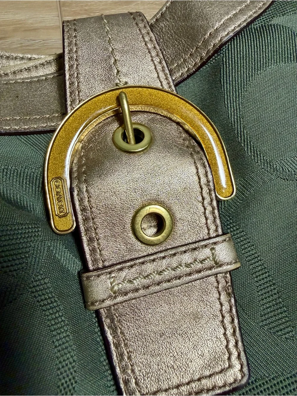 Vintage Coach Olive Signature Hobo with Metallic Gold Trim